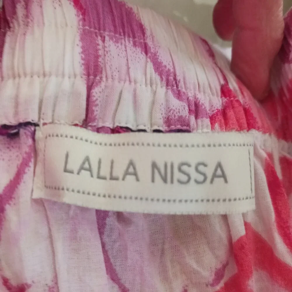 Lalla Nissa, Tiered Maxi Floral Skirt, Medium, Floral Print Stretch Waist w/ Tie